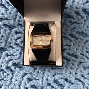 Anne Klein Gold-Tone Watch with Black Strap